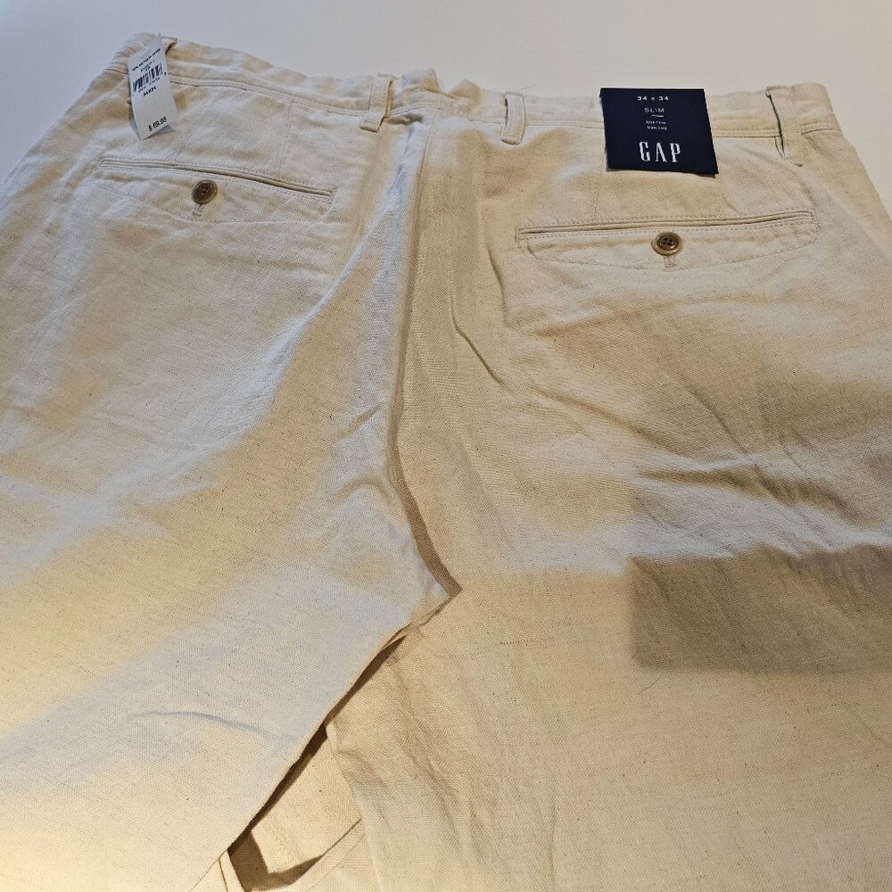 Khaki Linen GAP Pants 34 X 34 Slim
